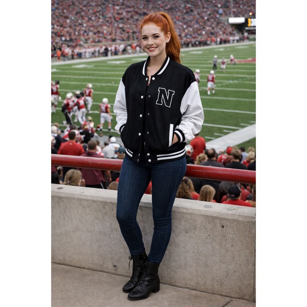 Noisy May Studious Academia Preppy Letterman Bomber Black White Jacket